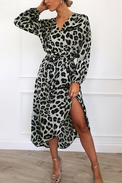 Vestito Arricciato con Stampa Animalier