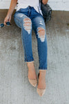 Jeans Strappati Lunghezza Caviglia