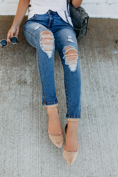 Jeans Strappati Lunghezza Caviglia